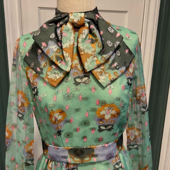 Vintage Clifton Wilhite Floral Green Maxi Dress - Picture 3 of 11